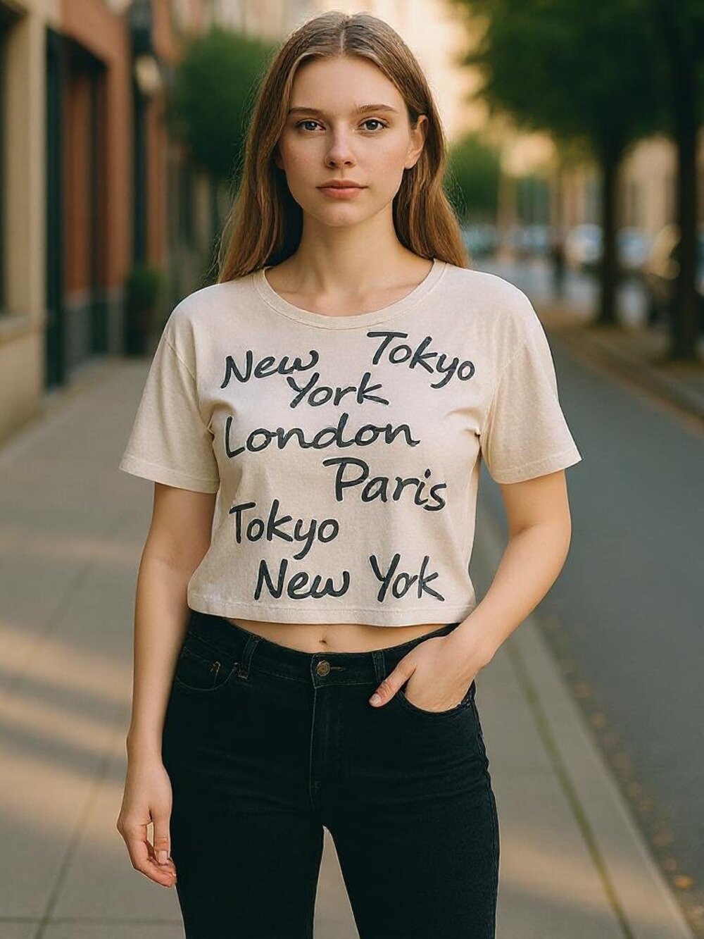 Oversized FREEZE White London New York Tokyo Paris Top Ladies Medium
